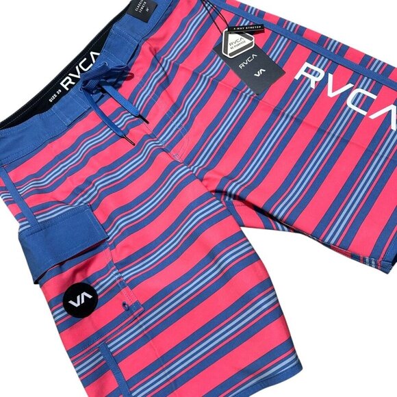 RVCA‎ Mens Size 29 Retro Pink Blue Striped Stretch 20” Board Shorts Swim NWT - Picture 5 of 13